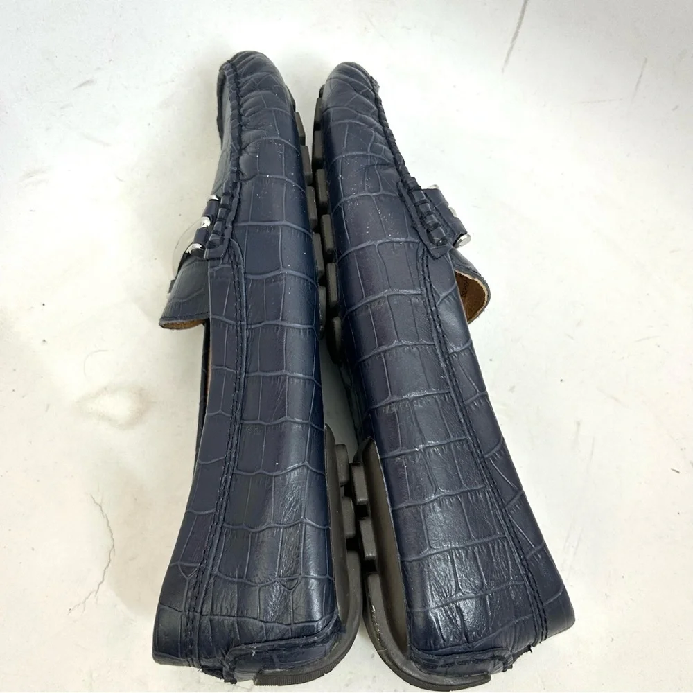 Lauren Ralph Lauren Caliana Croc Embossed Navy Leather Driving Loafers 7.5